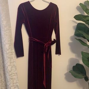 Custom long dark burgundy velvet dress